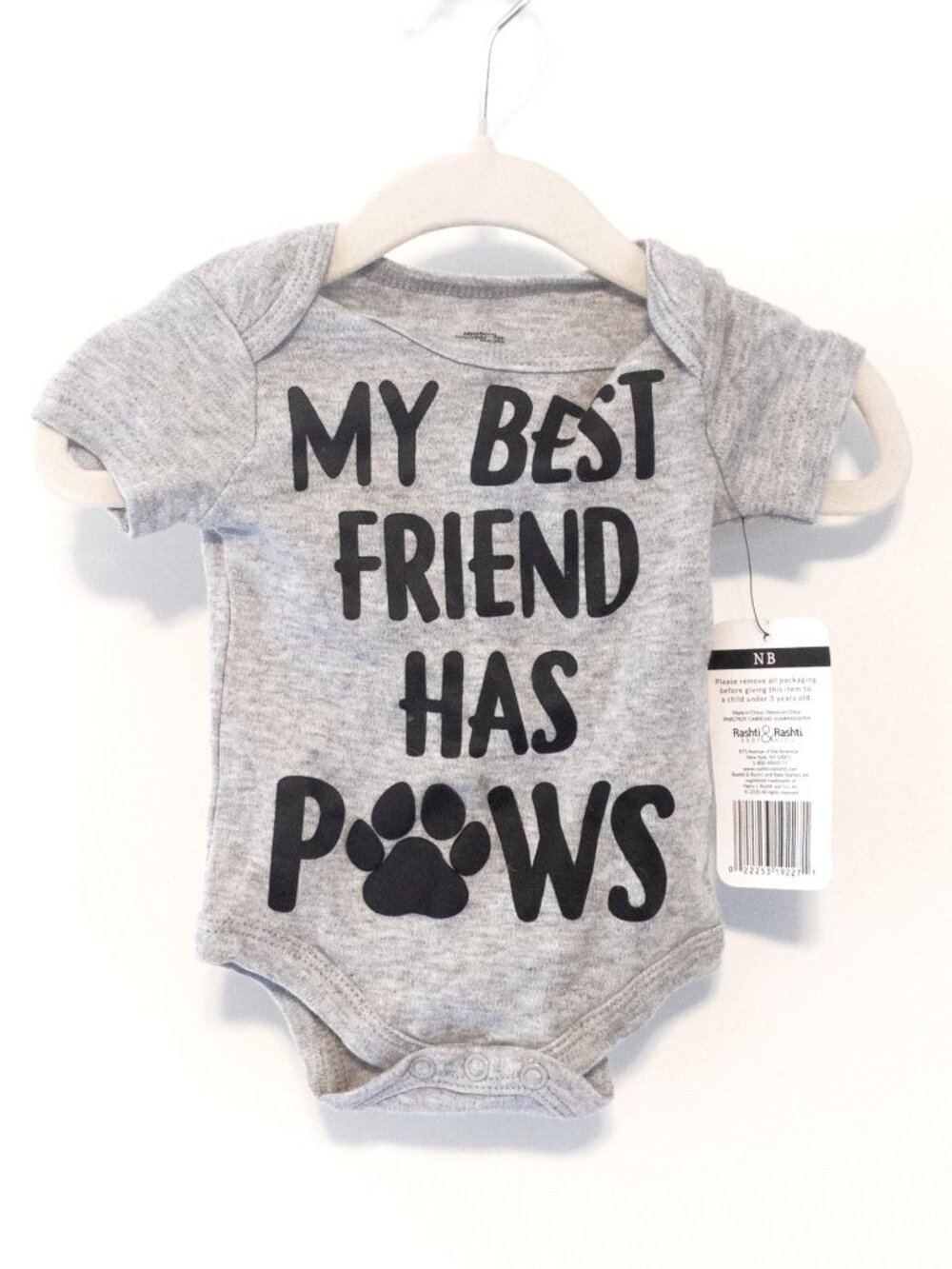 My Best Friend Has Paws Newborn Onesie Romper Heather Grey NWT Unisex Cat Dog